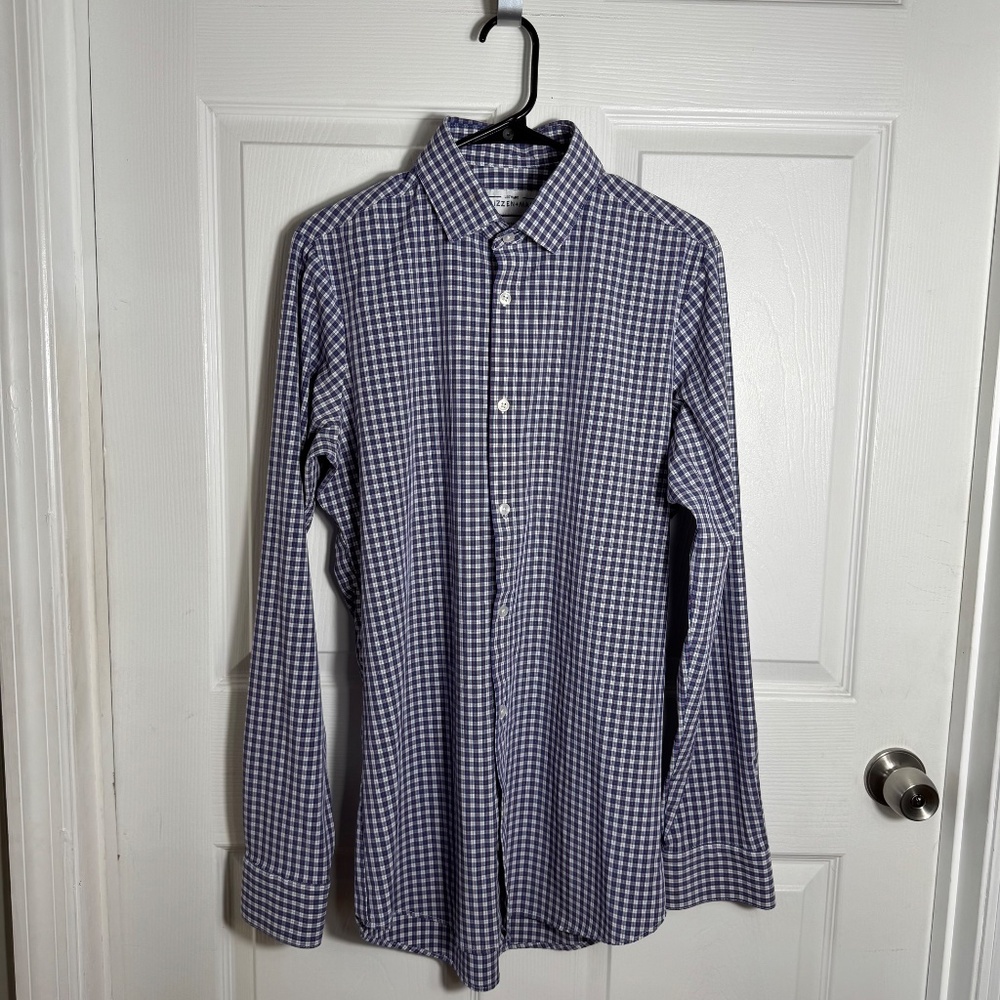 Mizzen & Main Button Down Shirt Size Medium Tall Purple Plaid Performance Office - Picture 2 of 9